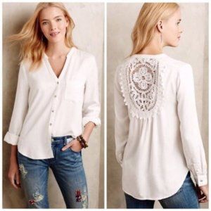 Anthropologie Holding Horses White  Crochet Top